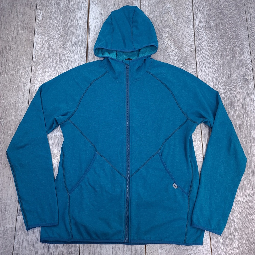 Mountain Equipment Calico Hooded Jacket Women Large Teal Blue Full Zip Fleece